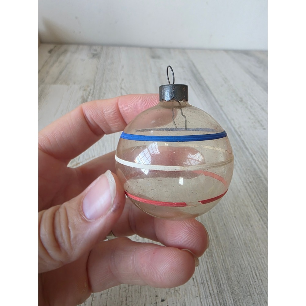 Vintage marks bros patriotic red white blue unsilvered striped glass ornament